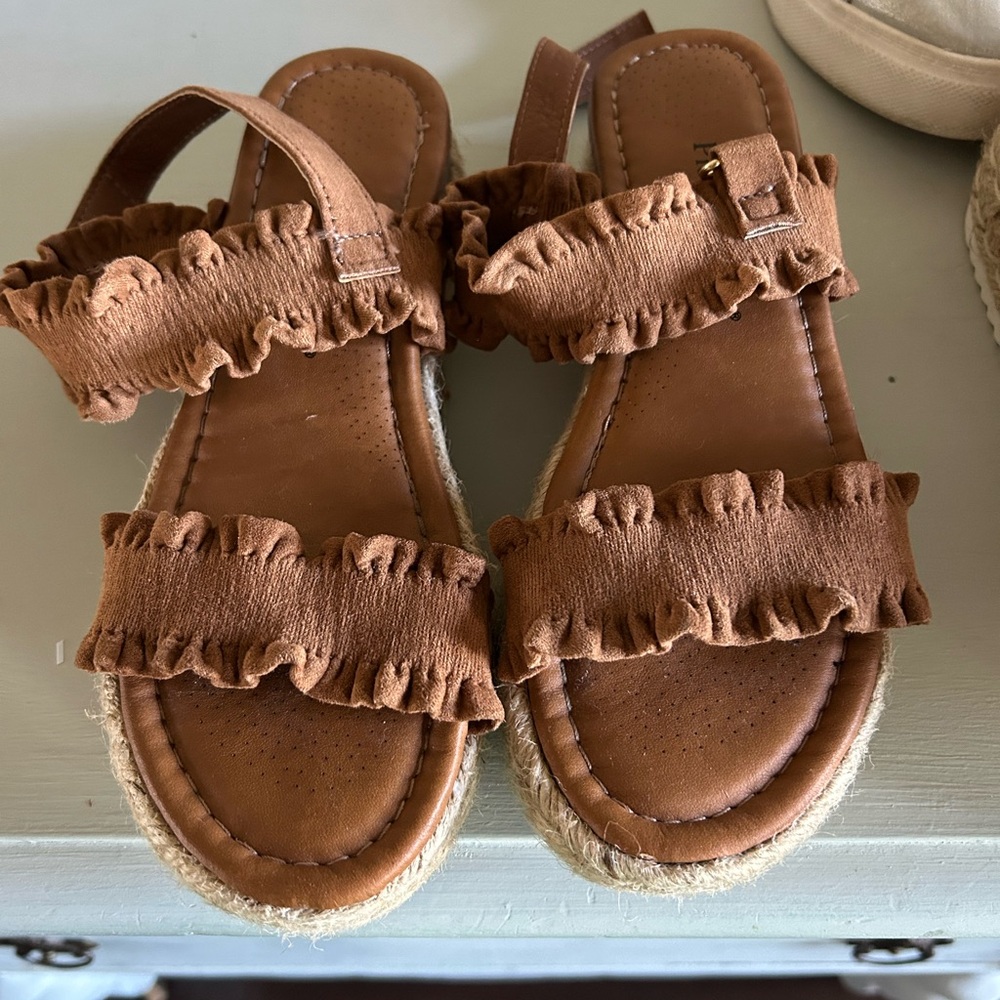 Brown Ruffle Strap Sandals